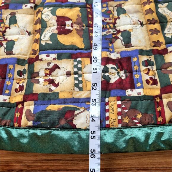 Vintage Christmas Tree Skirt Santa Angels Snowmen Green Red 58" Handmade Large - Picture 9 of 9